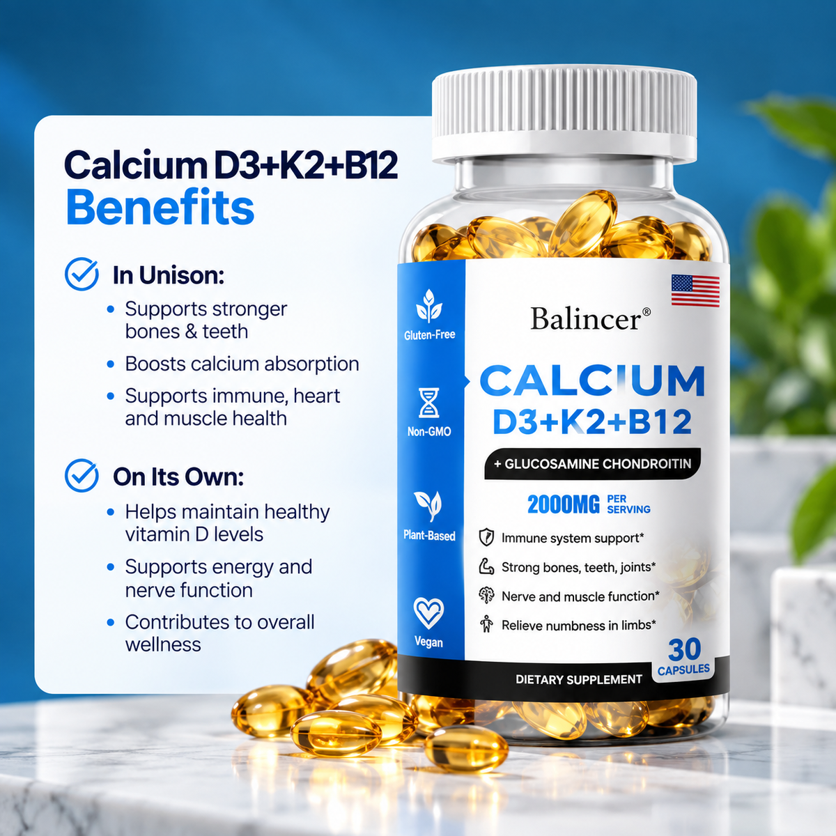 Calcium + D3 + K2 + B12 Capsules